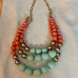 J Crew Beaded necklace coral gold and seafoam green